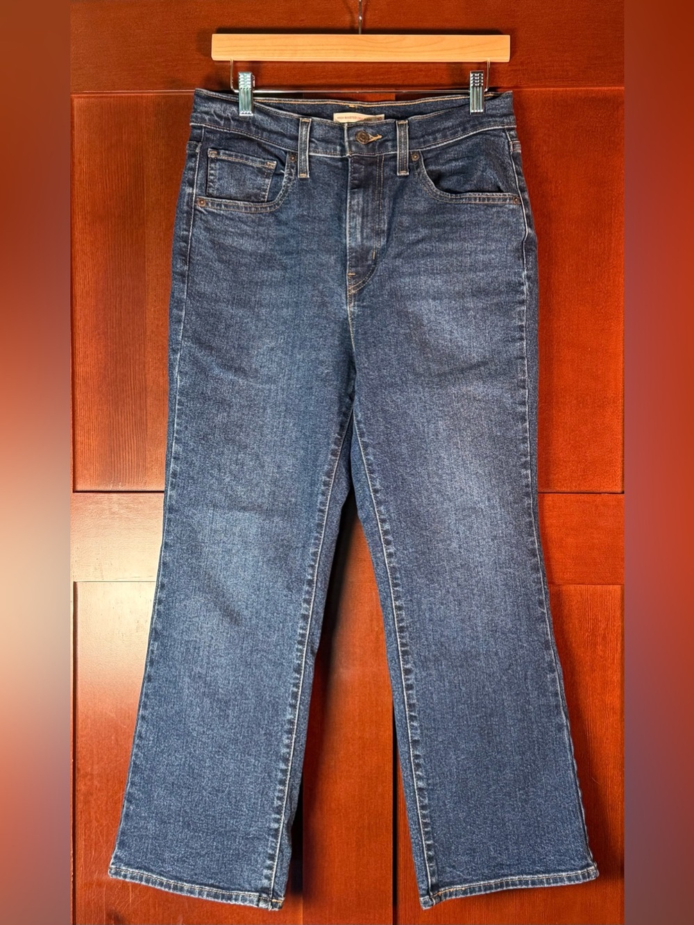 Levi’s High Waisted Crop Flare Jeans Size 30 Blue Stretch Denim
